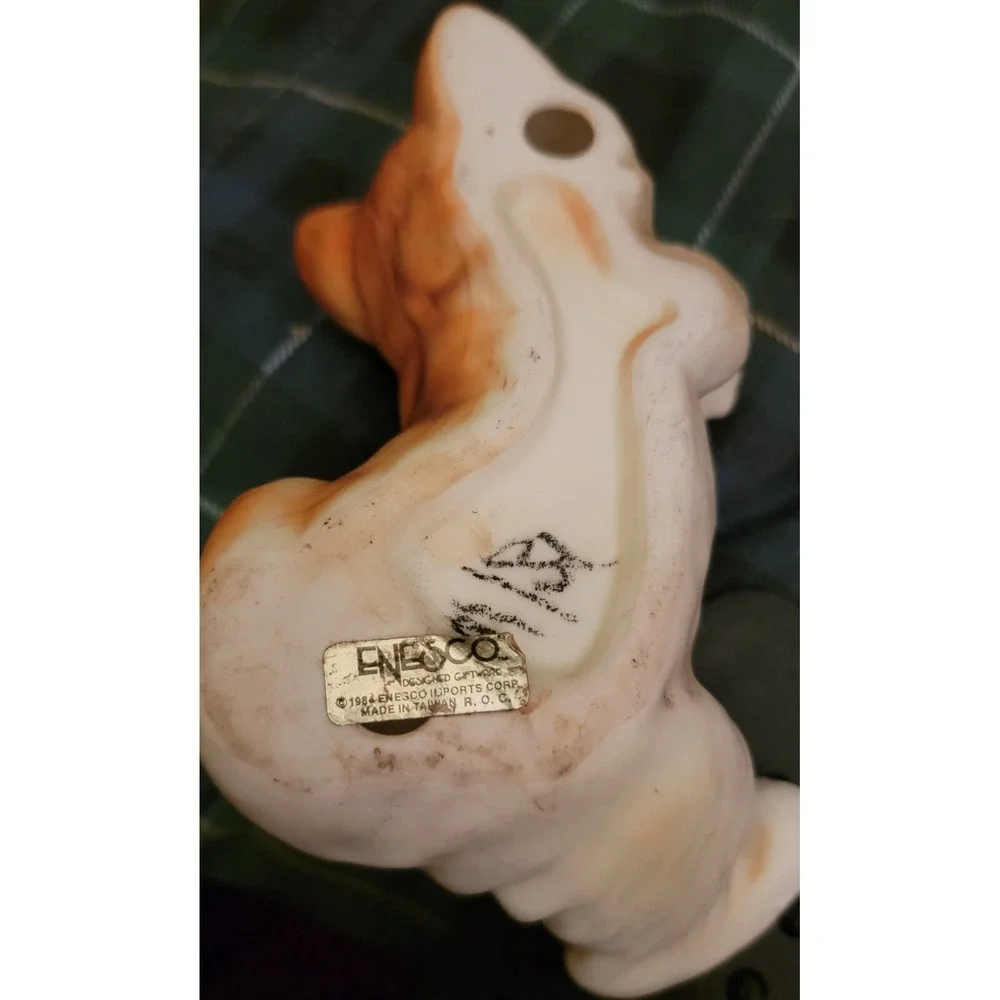 Enesco 1984 White Brown Cat Lounging Lying Adorable Porcelain Figurine